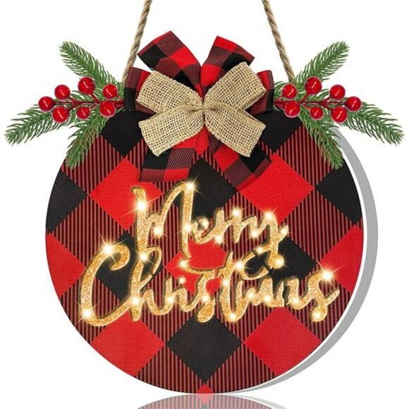 [ Lighted & Timer ] Merry Christmas Wreath Sign w/ Lights for Front Door - Picture 1 of 6